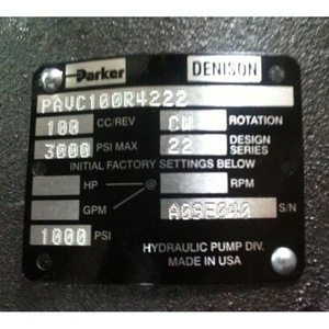 ปั๊มไฮดรอลิก Parker PAVC100R4222 ขนาด 100 ซีซี ความเร็วรอบ 3000 ปอนด์ต่อตารางนิ้ว ผลิตจากเหล็กหล่อ ผลิตในสหรัฐอเมริกา - Product Image 1