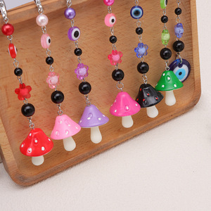 Porte-clés coloré en forme de champignon, pendentif breloque pour sac en résine avec motif œil porte-bonheur, en alliage de zinc portable, Hiver 2024, Origine Yiwu - Product Image 2