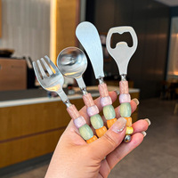 Ensemble de couverts créatifs en acier inoxydable poli avec perles acryliques scintillantes et finition polie à la main, comprenant cuillère, fourchette et couteau à beurre, pour la maison