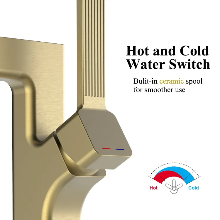 Hiện đại Brass vàng một lỗ hot và lạnh thác nước Chậu Mixer tap phòng tắm lưu vực vòi nước