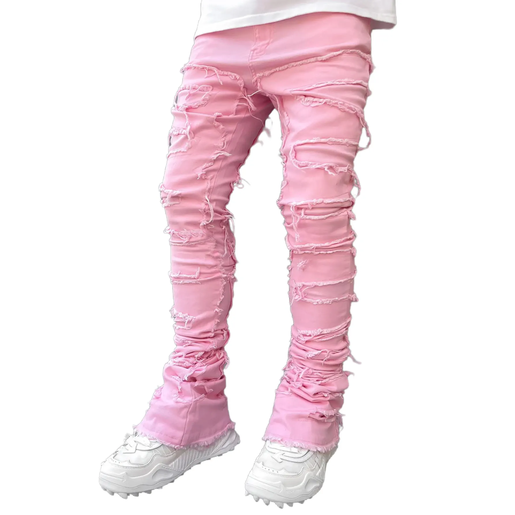 High street men loose design casual jeans pants denim tears kanye flower all over jeans trousers
