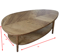 Table basse ovale en bois massif de style nordique moderne, double niveau de rangement, table à thé en bois pour le salon