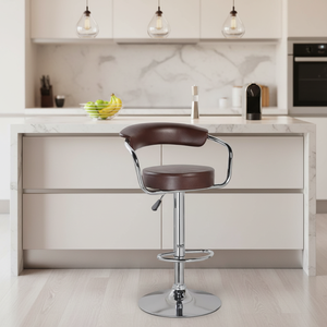 Taburete de Bar Moderno de Metal, Asiento Alto Tapizado, Estilo Americano Rústico, Silla Alta Blanca/Marrón para Comedor, Hotel, Barra, Isla, Hogar - Product Image 1