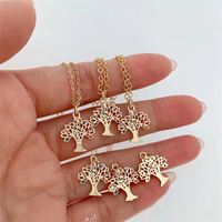 Colorido circón Árbol de la sabiduría patrón micro pavé 24K chapado en oro Cadena de cobre encanto colgante para collar accesorios de joyería