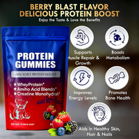 Gummies Protéinés Végétaliens pour Adultes, Marque Privée OEM, 100% Isolat de Whey, Créatine, 60 Unités, Saveur Baies Mixtes, Sans Sucre