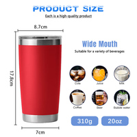 Vente en gros de gobelets à café en acier inoxydable à double paroi, isolés sous vide, 20 oz et 30 oz, compatibles avec les porte-gobelets, sans BPA, réutilisables, en métal