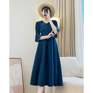 Jupe <span class=keywords><strong>mi</strong></span>-<span class=keywords><strong>longue</strong></span> trapèze Miyake Vintage bleu bud, nouvelle collection automne pour femme, <span class=keywords><strong>robe</strong></span> élégante rajeunissante pour les voyages en bord de mer, grande taille - Product Image 1