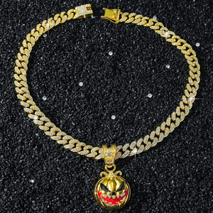 Collar con Colgante Circular Personalizado con Forma de Calabaza, Serie Halloween, Estilo Hiphop, para Hombre, Venta al Por Mayor de Joyería - Product Image 4