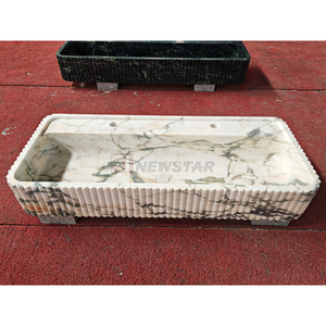 Évier de salle de bain en marbre Newstar personnalisé à bord cannelé, évier de <span class=keywords><strong>toilette</strong></span> en <span class=keywords><strong>pierre</strong></span>, évier de salle de bain d'hôtel, chambre à coucher, marbre naturel Calacatta Viola - Product Image 3