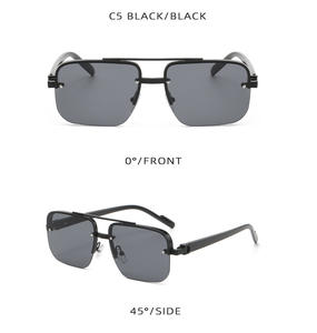 نظارات شمسية للرجال بنصف إطار عتيقة بدون إطار نظارات شمسية عصرية بجسر مزدوج بتصميم غير منتظم نظارات شمسية - Product Image 6