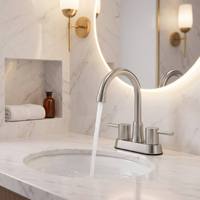 Grifo de lavabo moderno de arco alto con 2 manijas, montaje en cubierta, con agua fría y caliente para uso en proyectos mayoristas de baños domésticos
