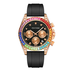 Men's Export Rainbow Watch with Silicone Strap, Waterproof and Anti-Slip, <b>Large</b> Diamond <b>Ring</b>, Men's Watch - Product Image 5