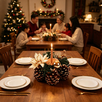 Weihnachts-Kerzenhalter Tischdekoration Tannenzapfen Künstliche Kiefernzweige Goldene Kugel Tischdekoration für die Feiertage