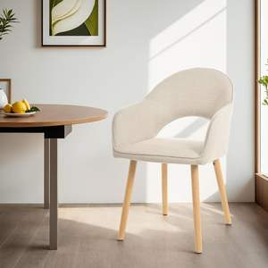 Juego de 2 Sillas de Comedor Tapizadas en Beige Goeurvant con Patas de Madera y Reposabrazos para <span class=keywords><strong>Cocina</strong></span>, Comedor y Sala de Estar - Product Image 4