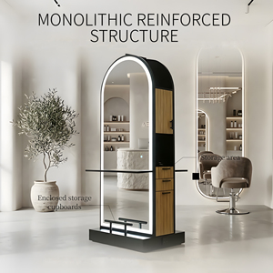 Miroir de Salon Moderne de Luxe en Acier Inoxydable avec LED, Double Face, Meuble de Rangement pour Salon de Coiffure, Durable pour Barbier - Product Image 2