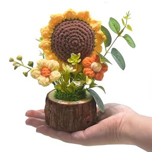 Nuevo Florero de Flores Artificiales Tejidas a Mano, Tulipanes de Ganchillo, Girasoles en Maceta, Decoración para Oficina, Hogar, Festividades, Rosas en Maceta, Regalo - Product Image 6