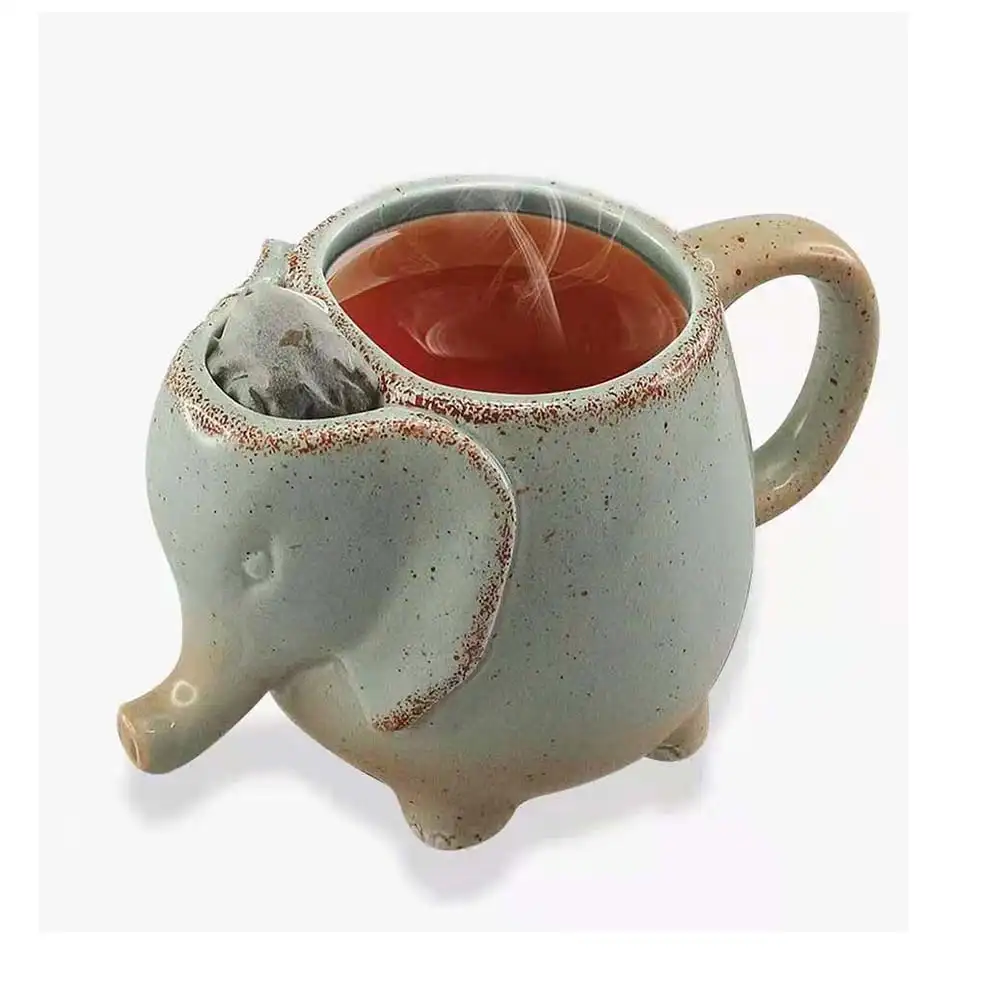 Promotional 3D elephant shape animal ceramic tea coffee mug cup with spoon