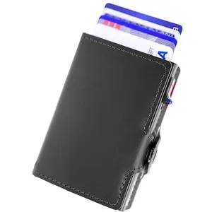 Billetera personalizada para hombre, billetera de cuero genuino RFID, proveedor prémium de fábrica