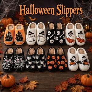 Chaussons <span class=keywords><strong>d</strong></span>'Halloween brodés de dessins animés, antidérapants avec semelle <span class=keywords><strong>en</strong></span> caoutchouc, mignons fantômes, citrouilles, chauves-souris, pour chambre, maison, hôtel, cadeau de vacances - Product Image 1