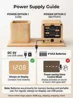 Jam Alarm LED Multifungsi Terlaris, Penunjuk Waktu & Tanggal, Kontrol Suara, Kecerahan, Fitur Bambu, Kalender