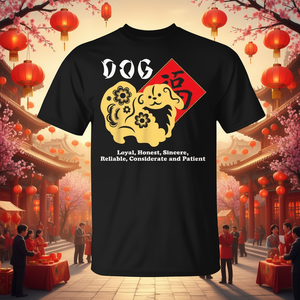 T-shirt con stampa serigrafica del zodiaco cinese dell'anno del cane, unisex, per adulti, a maniche corte, girocollo - Product Image 4