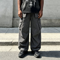 Pantalon cargo en jean pour homme, coupe ample, taille mi-haute, jambe large, multi-poches, tissé, décontracté, écologique, imperméable, délavage moyen