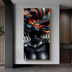 Art mural à la mode des femmes africaines modernes, art mural imprimé, peintures décoratives en porcelaine de cristal multicolore - Product Image 1