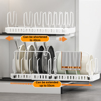 Support de rangement rétractable en métal pour couvercles de casseroles et poêles avec porte-torchons pour comptoirs de cuisine