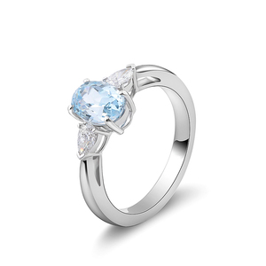Кольцо из трех камней с сертификатом GRC 1.2ct аквамариновое сапфировое кольцо 18 карат белое золотое кольцо овальной формы ювелирные изделия унисекс - Product Image 1