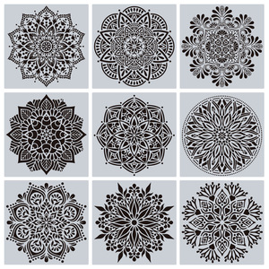 Lot <span class=keywords><strong>de</strong></span> 9 grands pochoirs mandala 12 x 12 pouces découpés au laser pour la peinture sur sol, mur, carrelage, tissu, meubles - Product Image 3