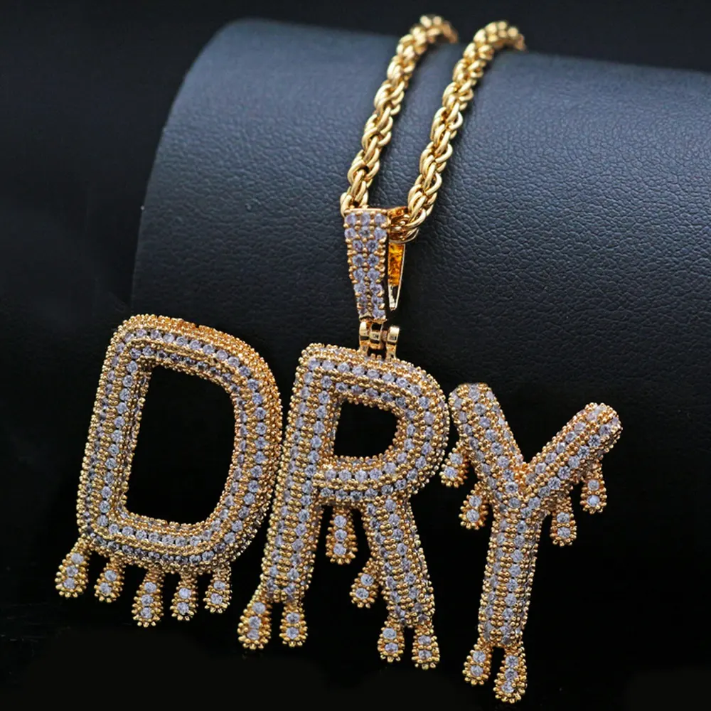 Collar con colgante de letras personalizadas para hombre y mujer, Gargantilla de Zirconia cúbica, cadena dorada y plateada, estilo Hip Hop