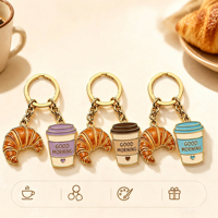 Porte-clés en émail personnalisé avec logo, mignon, pour café et petit-déjeuner, en métal, idéal pour les cadeaux de fête sur le thème du café