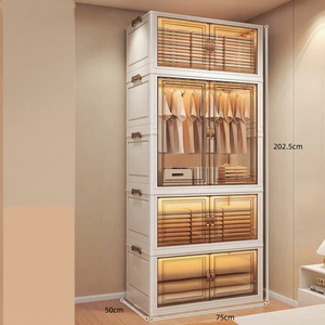 ตู้เสื้อผ้าแบบวอล์กอินสีขาวแบบตั้งพื้น ตู้เก็บของแบบแยกอิสระพร้อมราวแขวนและลิ้นชักไม้ ตู้เสื้อผ้าแบบพกพา - Product Image 3