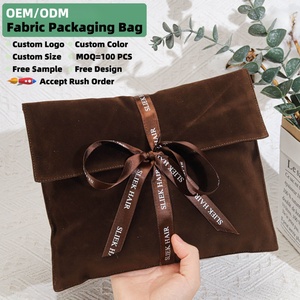 Custom Logo Printed Brown Velvet Hair Bundle Wig Gif <strong>Dust</strong> <strong>Bag</strong> With Ribbon Luxury Suede Wallet Purse Clothes Packing Pouch - Product Image 2