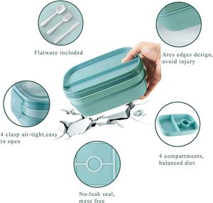 Hộp Cơm Trưa Bento có thể xếp chồng 3 lớp cho người lớn và trẻ em Hộp nhựa chống rò rỉ với bộ dụng cụ tích hợp - Product Image 6
