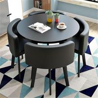 Ensemble de salle à manger de style luxe léger avec garniture bleue, texture de veinage blanc, utilisation commerciale, ensemble de salle à manger avec 4 chaises
