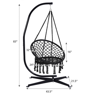 Meilleure vente de <span class=keywords><strong>chaise</strong></span> balançoire suspendue en macramé <span class=keywords><strong>noir</strong></span> sûre et portable pour enfants et adultes pour une utilisation intérieure et extérieure dans le salon - Product Image 3
