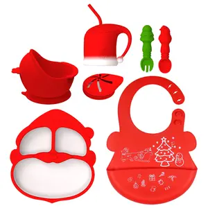 Christmas gift BPA Free Waterproof Silicone Baby Set Feeding Toddler Teething Feeding Baby Silicone Bibs Pacifier Set