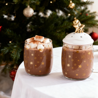 Offre Spéciale – Tasses en Verre Borosilicate Personnalisées pour Noël avec Couvercle en Céramique en Forme d'Étoile, Sans BPA et Résistantes à la Chaleur