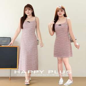 เดรสไหมพรมสีชมพูไซส์ใหญ่ รุ่น Runqi สายเดี่ยวผูกโบว์ ทรงเอไลน์ ยาวแบบมักซี สำหรับผู้หญิง - Product Image 5