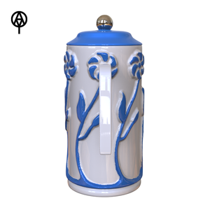 Vente en gros <span class=keywords><strong>Cafetière</strong></span> française en céramique faite à la main avec design floral en relief <span class=keywords><strong>Cafetière</strong></span> artisanale à fleurs bleues - Product Image 3