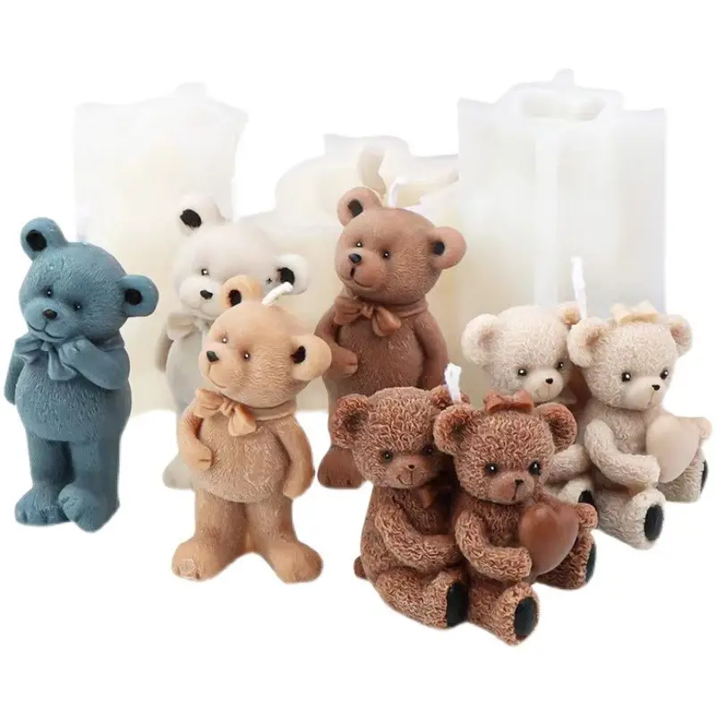 Early Riser DIY Cute Bear Scented Candles Silicone Mold Plaster Soap Scented Candle Home Decor Cake Tools Mouldings