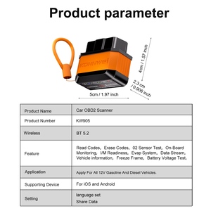 Konnwei kw905 OBD2 Đầu đọc mã ô tô ELM327 Máy quét xe không dây với ứng dụng miễn phí - Product Image 6