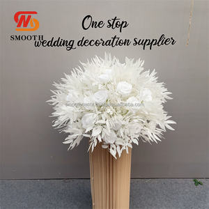 Arrangement de fleurs artificielles en soie faite à la main lisse romantique pur blanc feuille Rose fleur arc toile de fond pour mariage noël - Product Image 6