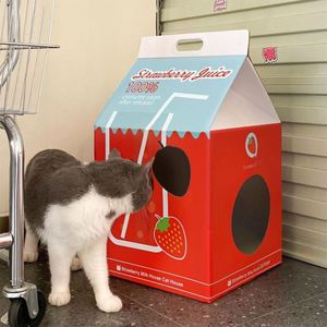Milk Corrugated Paper Hard-Wearing <b>Cat</b> <b>Scratch</b> <b>Board</b> House Snap Button Closure Rectangle Shape Eco-Friendly Customizable Pet Bed - Product Image 3