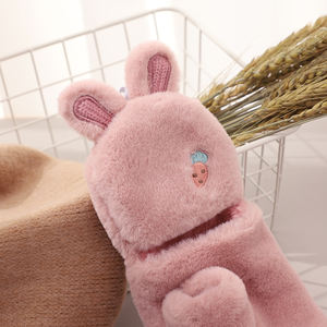 Ucuz sevimli kış eldivenler kadın parmaksız Flip Top yumuşak sıcak kürk eldiven kızlar için - Product Image 5