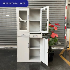 Armoire en métal, armoire de rangement en acier, armoire blanche et noire avec verre, serrure et étagères réglables pour la maison, la clinique, le sous-sol - Product Image 2