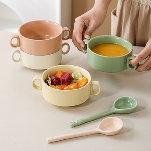 Tazón de Cerámica con Asas, Color Macaron, Apto para Microondas, para Sopa, Comida para Bebés, Uso Doméstico - Product Image 2