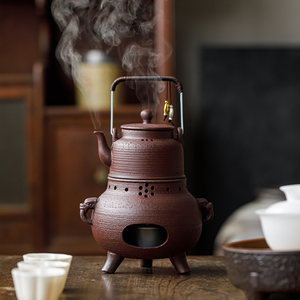 Ensemble chauffe-thé rétro Guanlan en poterie avec poignée, chauffe-thé extérieur alimenté à l'alcool - Product Image 2