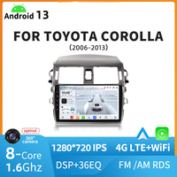 Radio para Auto Android 13 de 9 Pulgadas, 1280*720 IPS, Car-play, 8 Núcleos, 4G LTE, Navegador para TOYOTA COROLLA 2006-2013